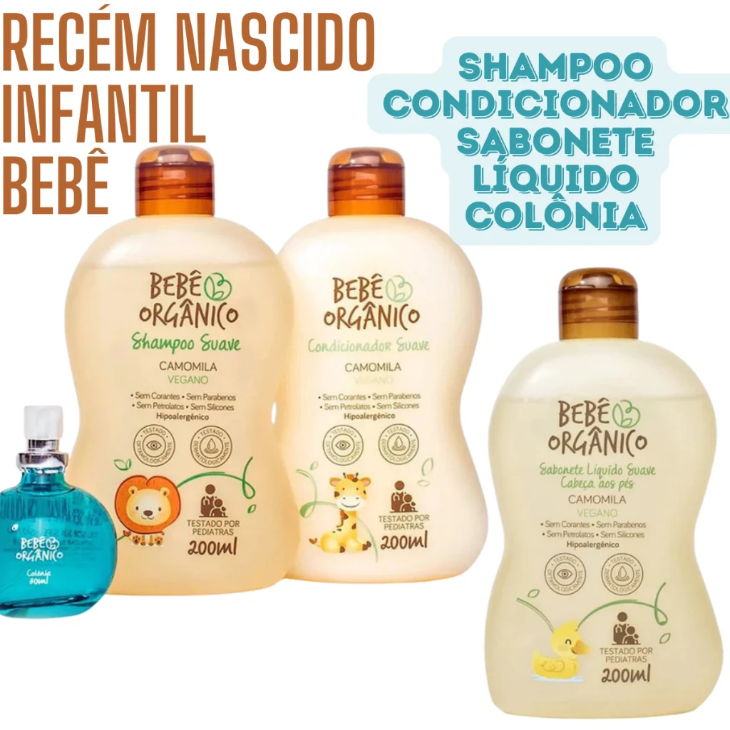 Kit Banho Mamãe e bebê Shampoo + Condicionador + Colônia + Sabonete Líquido - Recém Nascido - 630ml Shopee