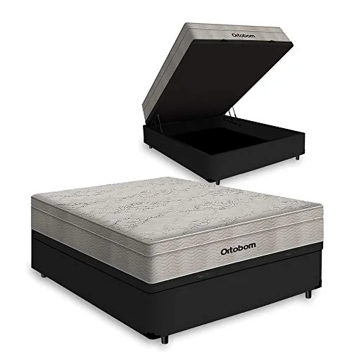 Cama Box com Baú Casal + Colchão De Molas Ensacadas - Ortobom - Airtech Springpocket 138x188x72cm