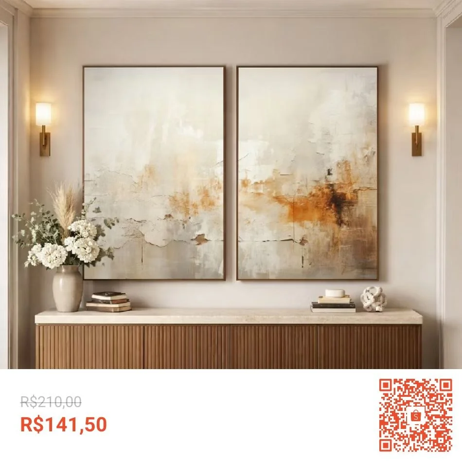 Quadro Decorativo Abstrato Reflexo do Outono 2 Telas Díptico Sala Quarto Escritório Decoração