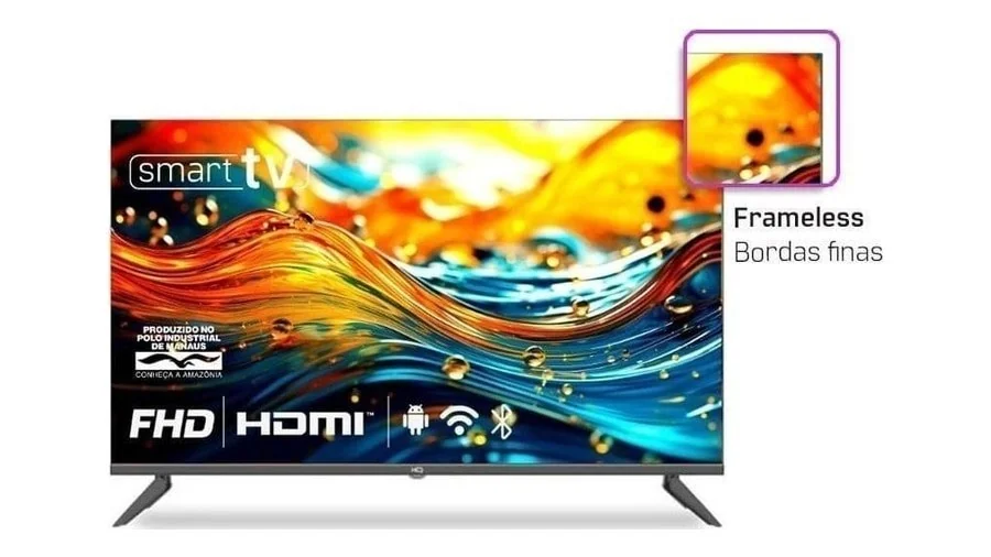 Smart TV HQ 43" Full HD tela sem bordas Android 11 design Slim HQS43NKHM