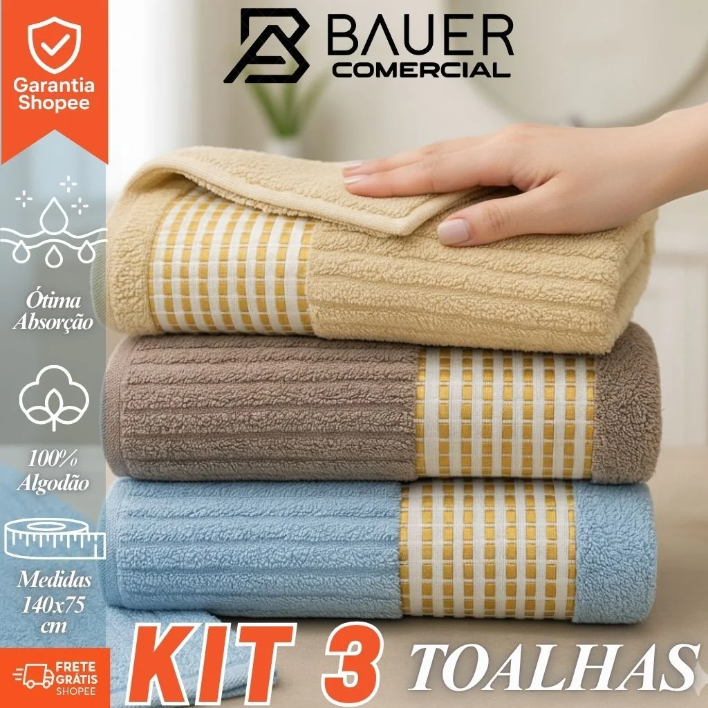 Kit 3 Toalha Tokio Banho Banhão Canelada Luxo 100% Algodão 140x75cm Shopee