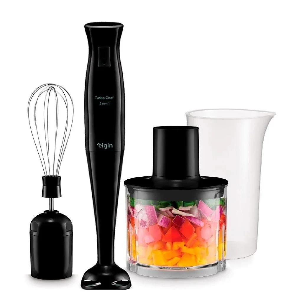 Mixer Elétrico Triturador Desmontável Liquidificador Chef MIX-20 3 em 1 200W Preto Elgin - 127V