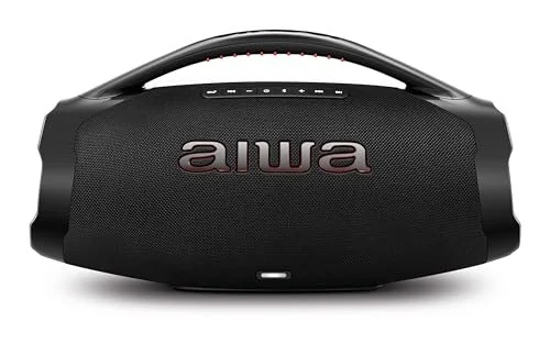 Caixa de Som Boombox Plus AIWA BBS-01-B 200W Bluetooth 5.3-200W RMS - 30 Horas de Bateria - Resistente à Poeira e Água - Preto