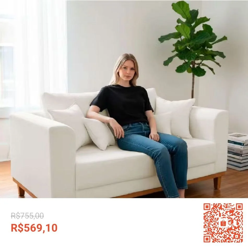 Sofá Sala de Estar 02 Lugares Beny Linho Recepção