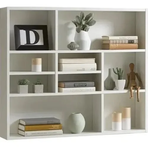 Estante De Parede Para Livros E Decoração Com 9 Nichos Brancos Branco