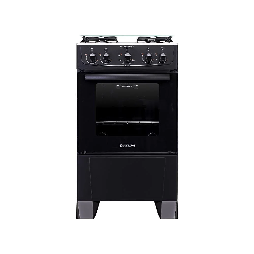 Fogão De Piso Atlas Coliseum Plus 4 Bocas Com Mesa Inox Preto