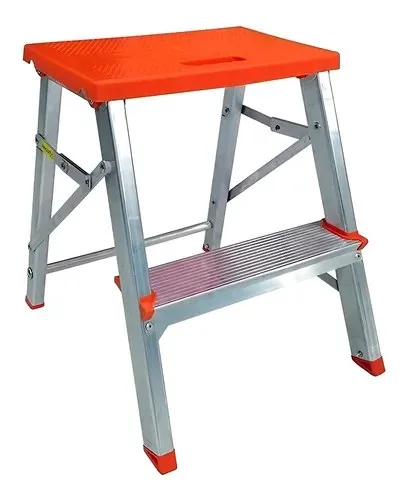 Escada Banqueta Dobrável Alumínio 2 Degraus 43cm Botafogo Lar & Lazer Prateado