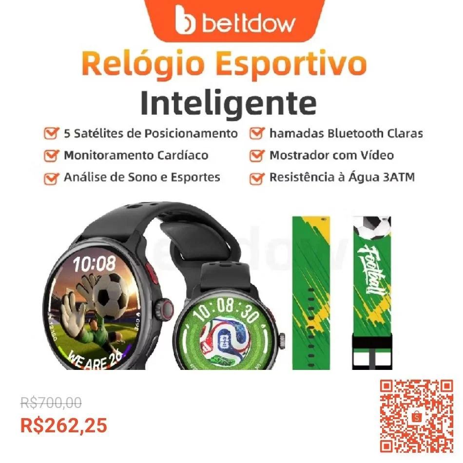 Smartwatch GPS BETTDOW com aplicativo de IA integrado, 100 modos esportivos, resistência à água de 3 ATM e tela AMOLED
