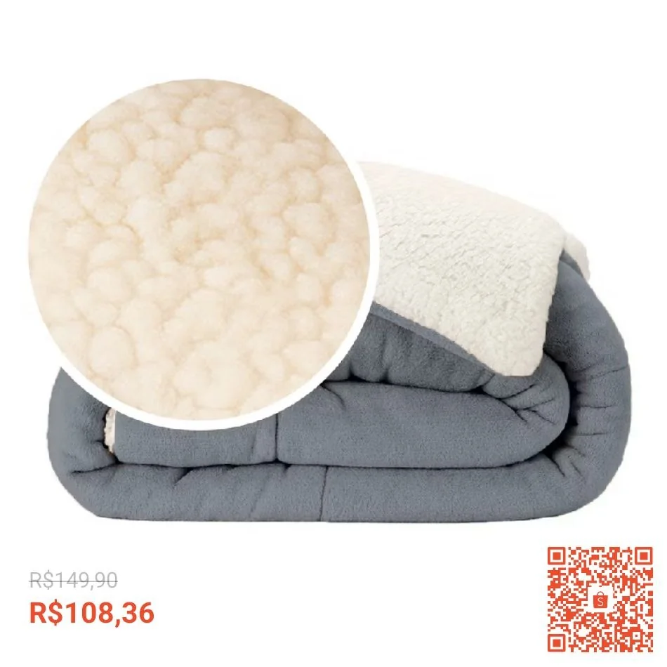 Coberdrom Casal Queen Sherpa Edredrom Pele de Carneiro 2,40m x 2,20m