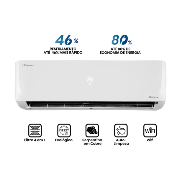 Ar Condicionado Split Inverter Hisense R-32 Hi-wall 18.000 Btus Quente e Frio Wi-fi 220v