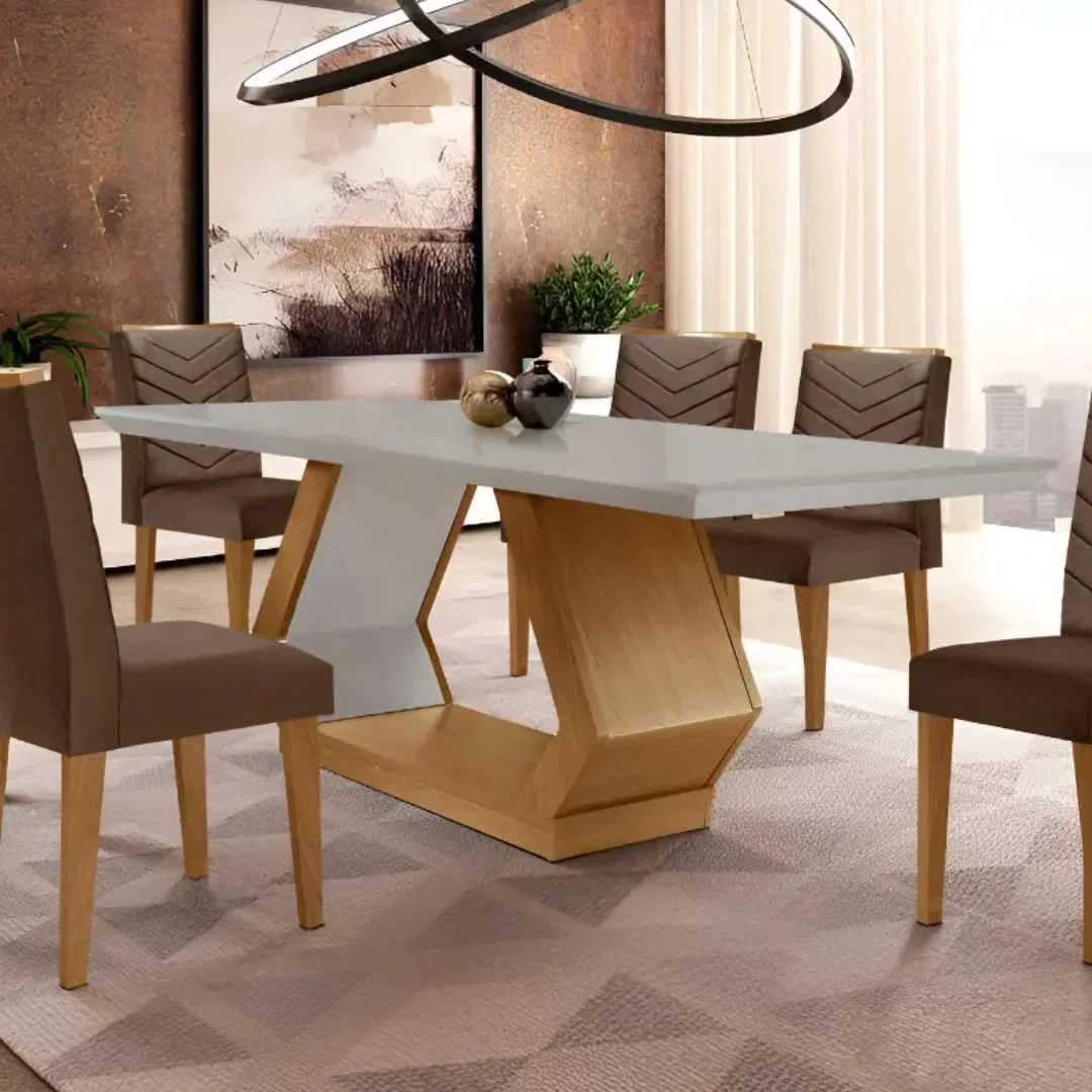 Mesa De Jantar 6 Lugares Retangular Rufato Alvorada Londrina Cor Vel. Marrom/off White/imbuia