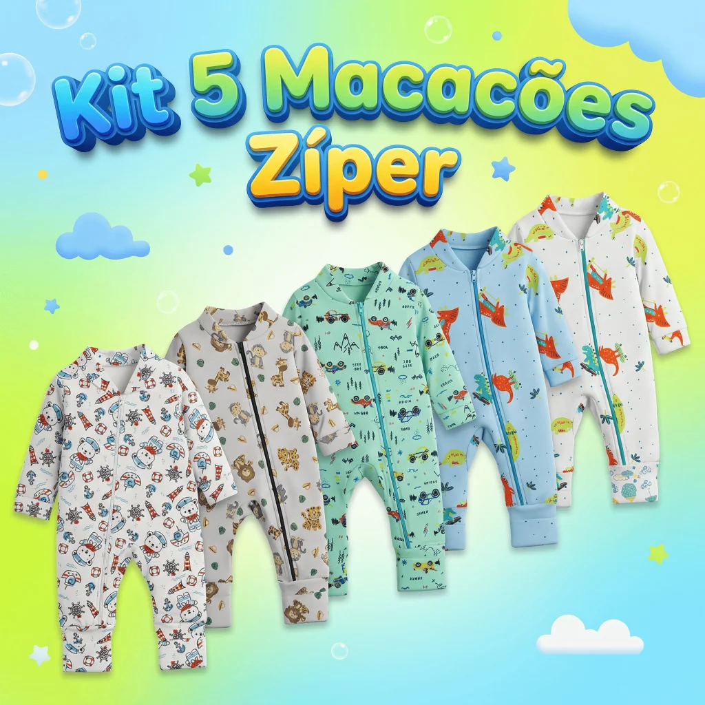 Kit 5 Macacão Estampado Ziper Menino Bebê Algodão Vira Pé Inverno Verao Infantil Macio Macacões Shopee