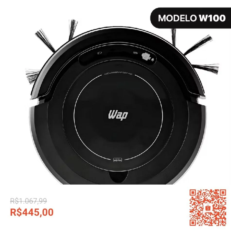Aspirador de Pó Robô WAP Robot W100 3 em 1 Antiqueda Bivolt 17W