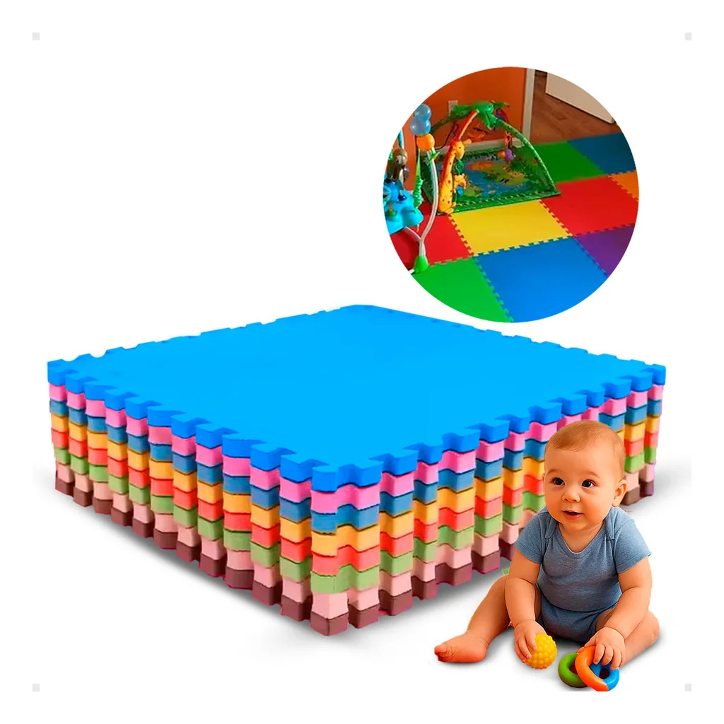 Kit Tapete Tatame Eva Premium Bebê 50x50x1cm 10mm+bordas Babyland Kit 04, 08, 10 e 12 Placas Shopee