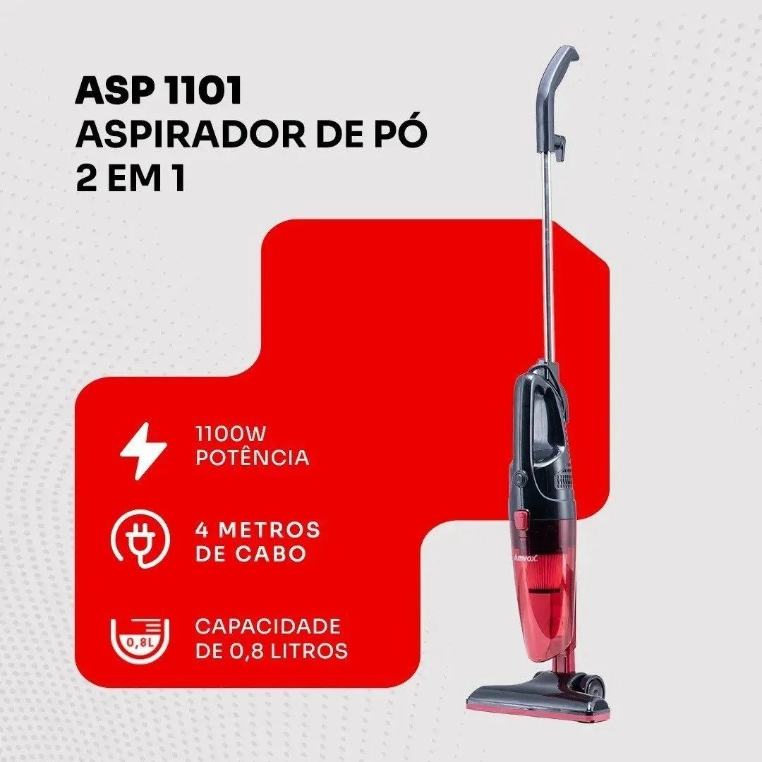 Aspirador De Pó 2 Em 1 Vertical Mão Portátil Com Fio 1100w Amvox Asp 1101 Vermelho/preto 127v