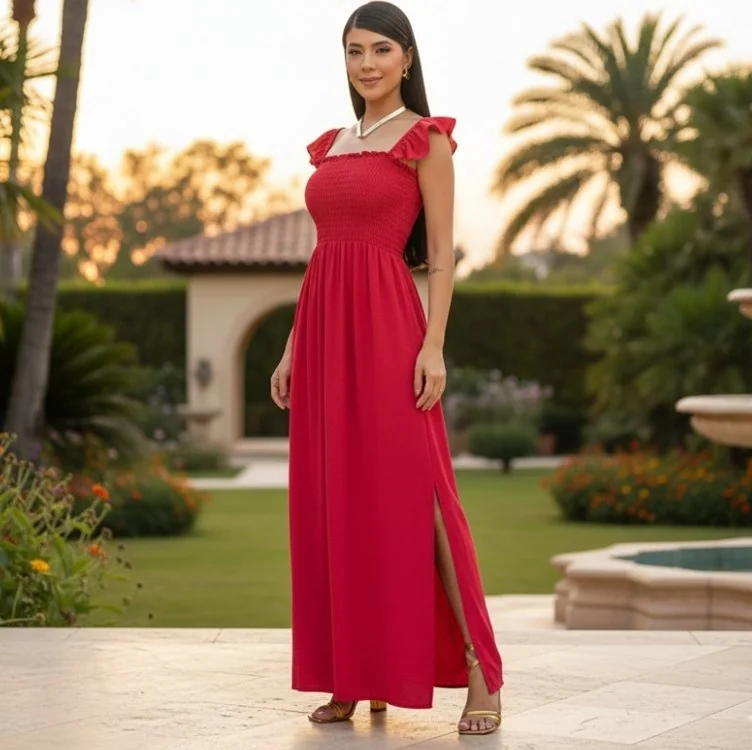 Vestido Longo Feminino Casual Lastex Alcinha Fenda Barato Mercado Livre