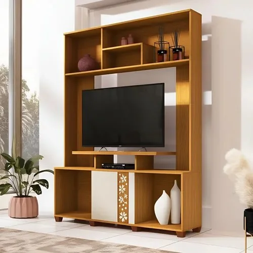 Estante Para Sala Milla Cinamomo E Off White Com Porta E Nichos Hb Móveis Cinamomo/off White