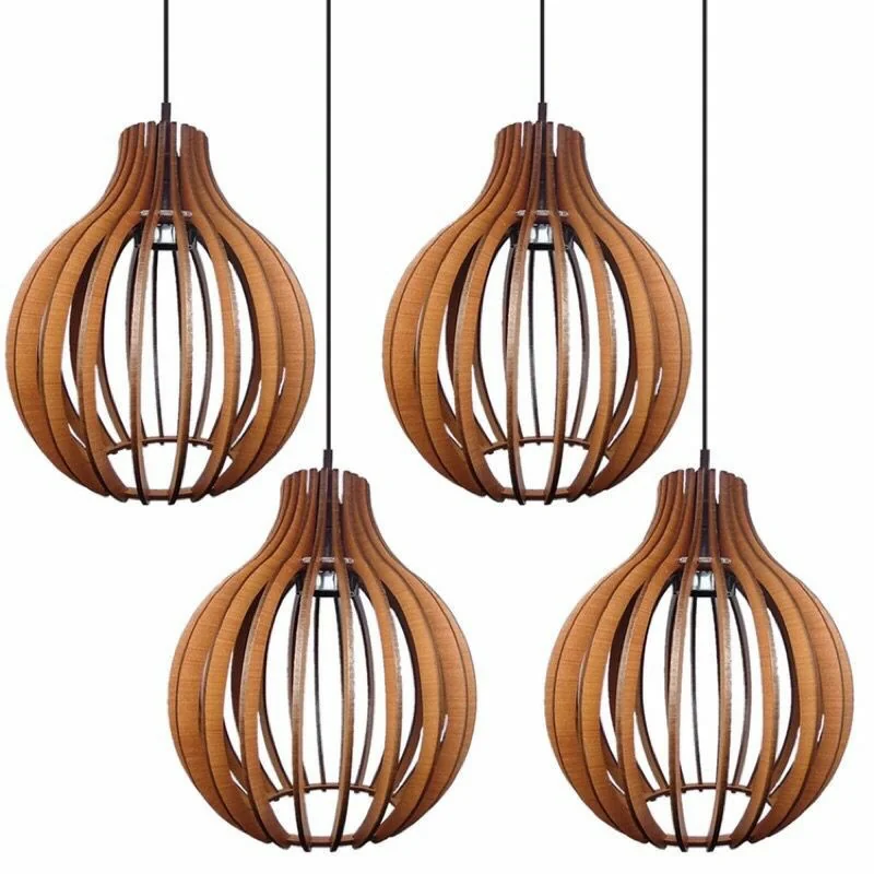 Kit com 4 Pendente Luminária De Teto Lustre de Sala / Cozinha em Madeira Modelo Veneza Reforçado Decorações Shopee