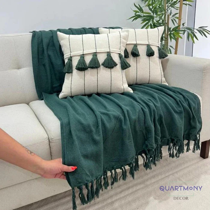 Kit Capa Almofada Pompom Listra Verde Musgo (2 Capas + 1 Manta) Artesanal Decorativa Rustica Shopee