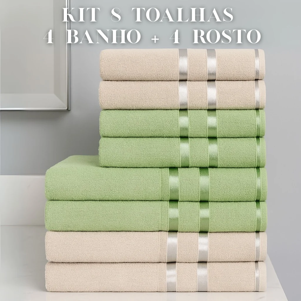 Kit 8 Toalhas Lyra (4 Banho + 4 Rosto) - 100% ALGODÃO Shopee