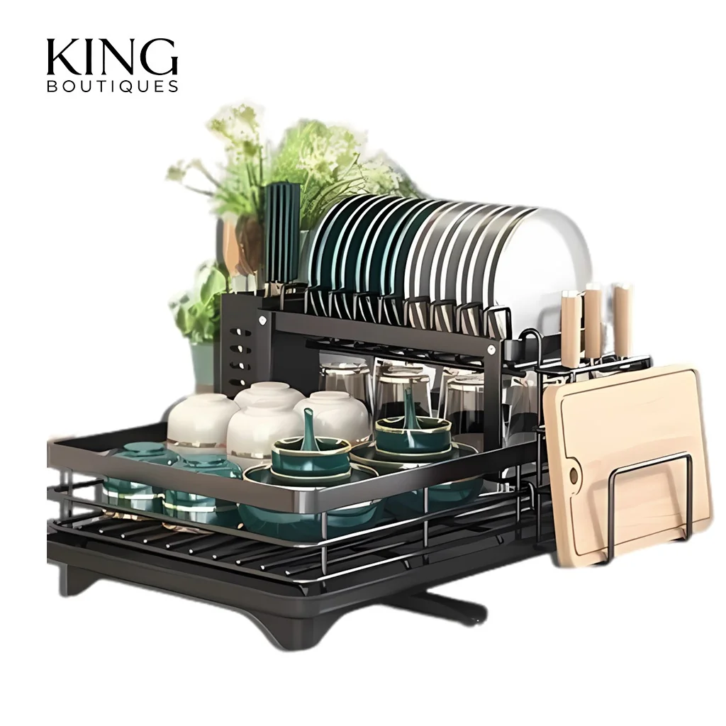 Escorredor de Louça Organizador de Pia Rack de Cozinha Duplo Aço Carbono Com Porta Copos Talheres Shopee