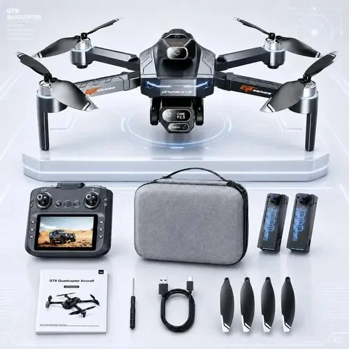 Drone Gt8 Profissional Pro Câmera 4k Controle Remoto Com Tela 2 Baterias Desvio De Obstáculos Várias Funções Com Acessórios Desvio Inteligente Marca Popsy Preto