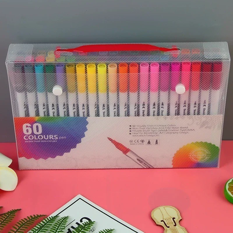 🚀 Kit 60 Caneta Brush Ponta Pincel Lettering Duas Pontas