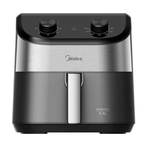 🔥 PARCELADO! Fritadeira Midea Air Fryer 5,5L, design de dois botões, ampla faixa de temperatura de 80°C a 200°C, cesto antiaderente e prato para vegetais, 1900W, 110V, FWM55P1