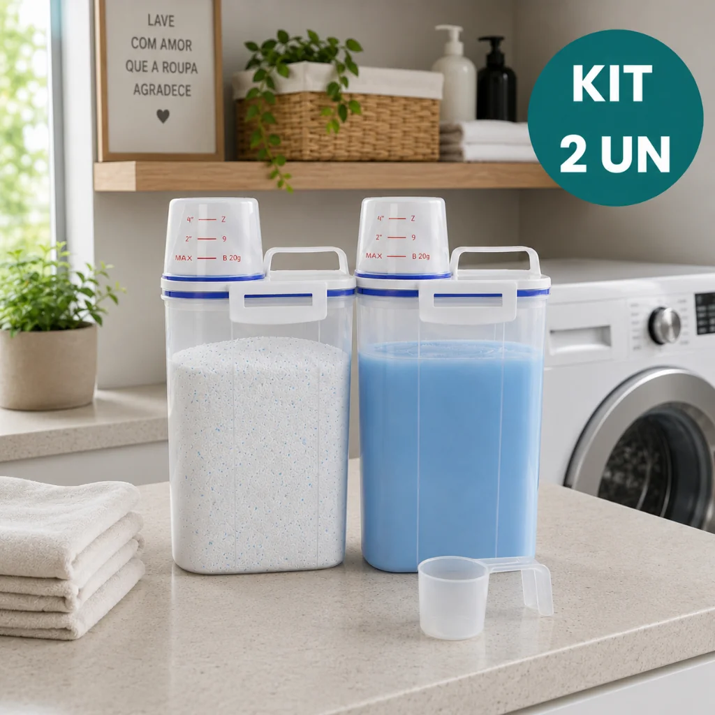 Kit 2 Potes Herméticos 2L Para Lavanderia Com Vedação P/ Sabão em Pó Amaciante Produtos de Limpeza Organização Total Shopee