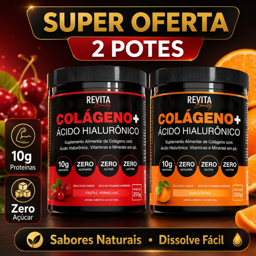 Colágeno + Ácido Hialurônico Zero Açúcar e Verisol - Revita Beauty | 3 Sabores Natural Pote de 250g Shopee