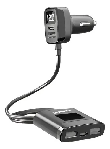 Carregador Veicular Carro Awei C-853 Usb Usb-c Com Cabo 1,5m Preto