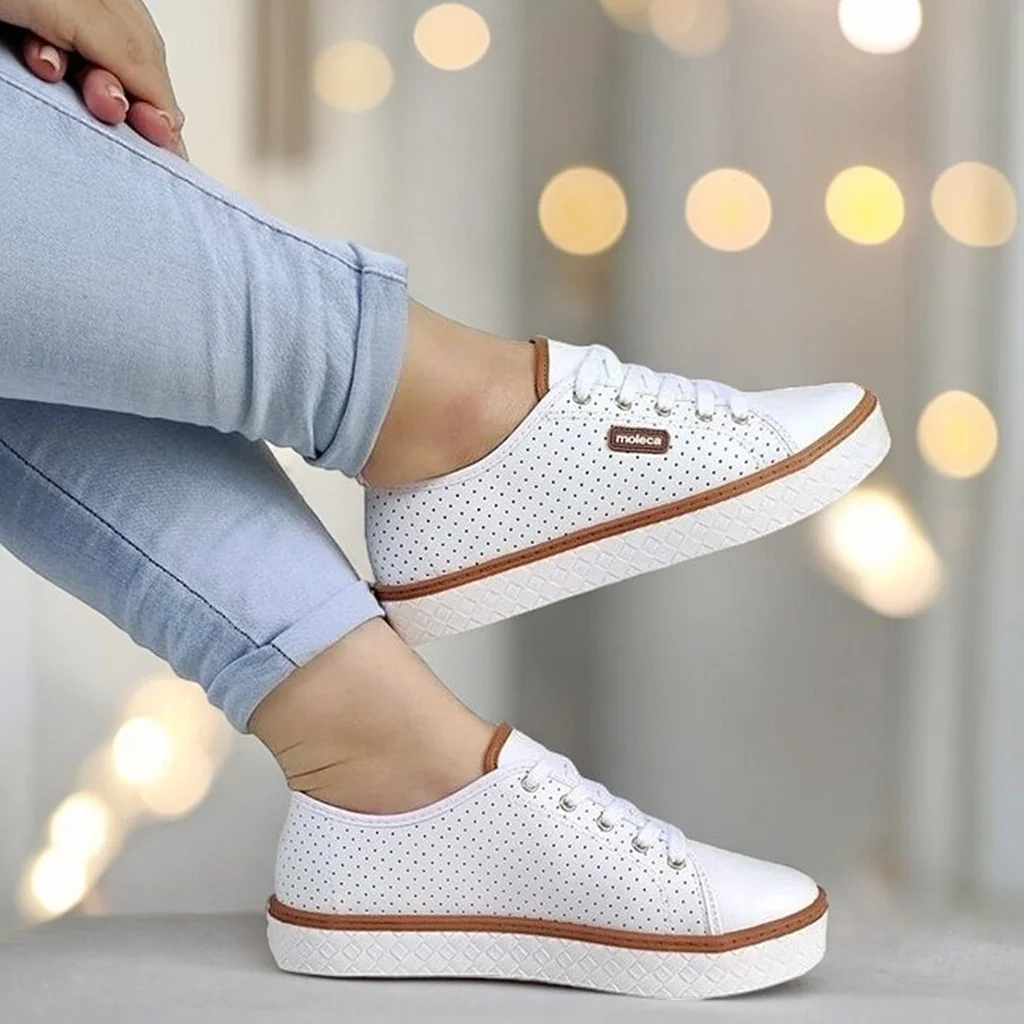 Tênis Feminino Moleca Casual Plataforma Sola Alta Conforto Leve Furadinho Branco Presente 5712205 Shopee