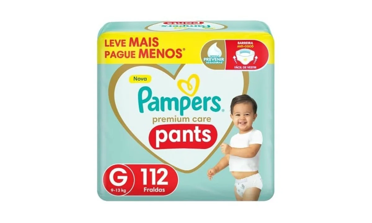 Fralda Pampers Premium Care Pants Tamanho G, Fácil de Vestir, 112 Unidades