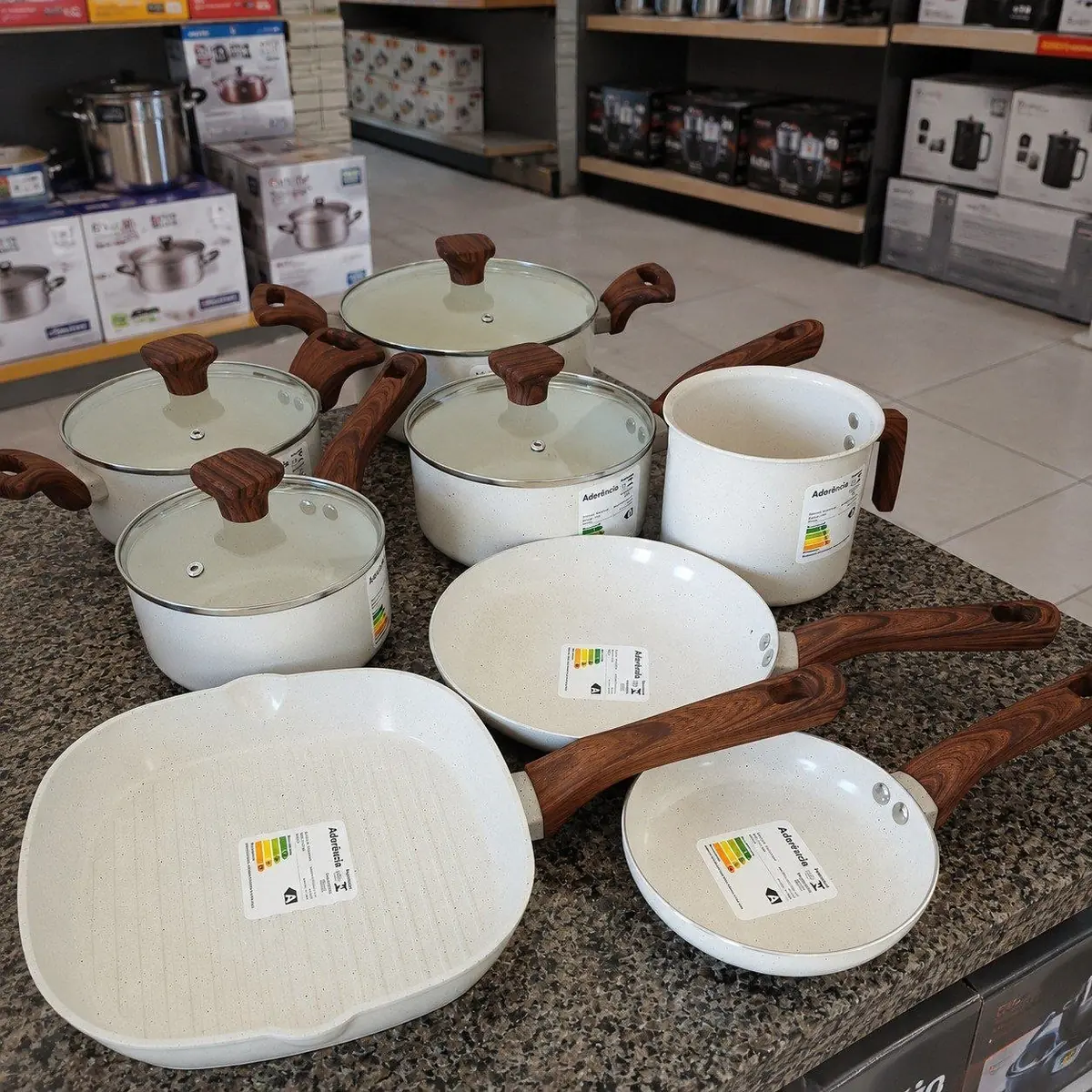 Conjunto Panelas 8pcs Vanilla Revestim. Cerâmica C/ Indução Baunilha