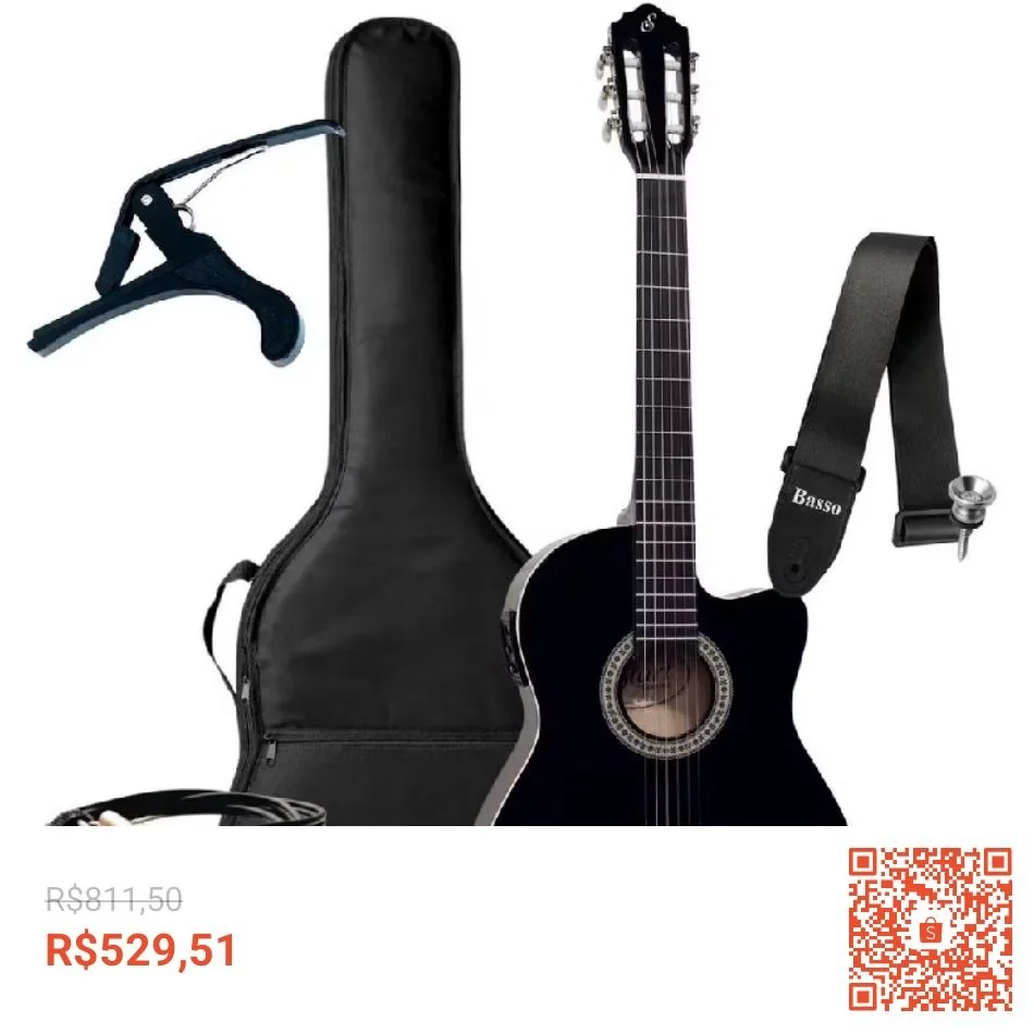 Kit Violao Giannini Elétrico Start Nf14 Nylon + Capa Correia Cabo Capotraste