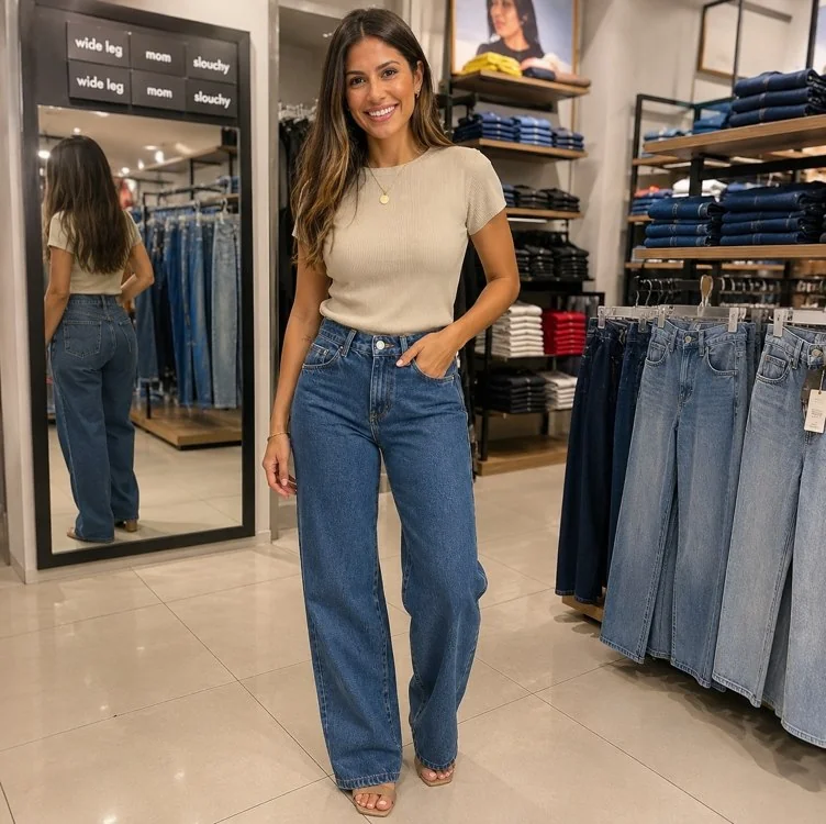 Calça Jeans Feminina Wide Leg Marmorizada 100% Algodão Mercado Livre