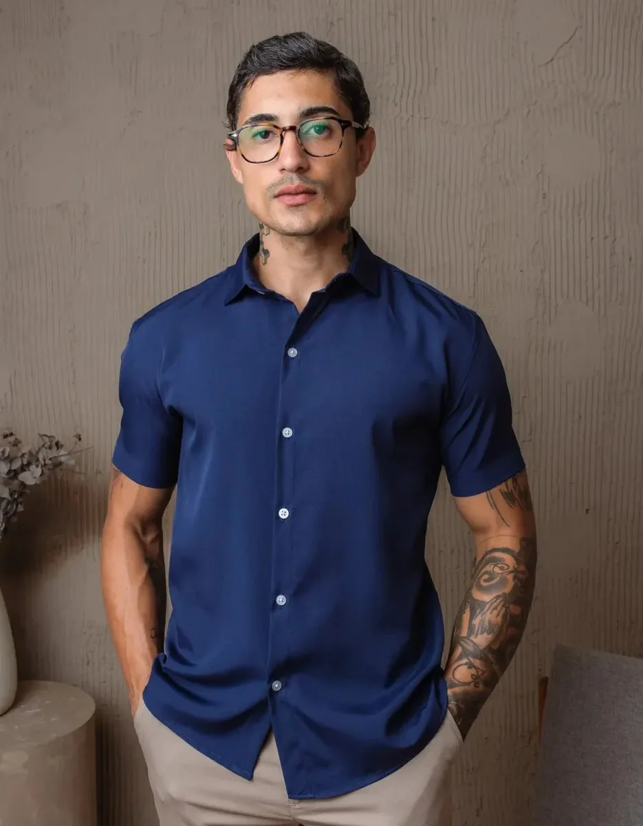 Camisa Social Masculina Gola Italiana Confortável Mercado Livre