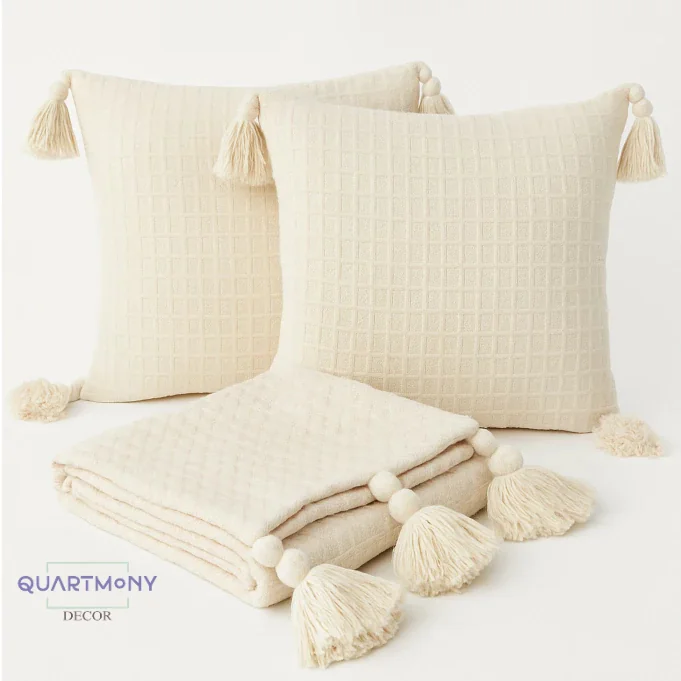 Kit Pompom Peseira Completo Para Cama Sofá ( Peseira + Capa De Almofada ) Decorativa Moderno Shopee