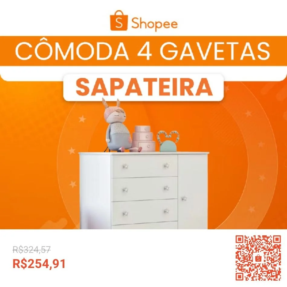 Cômoda 4 Gavetas com Porta Sapateira Doce Sonho Qmovi