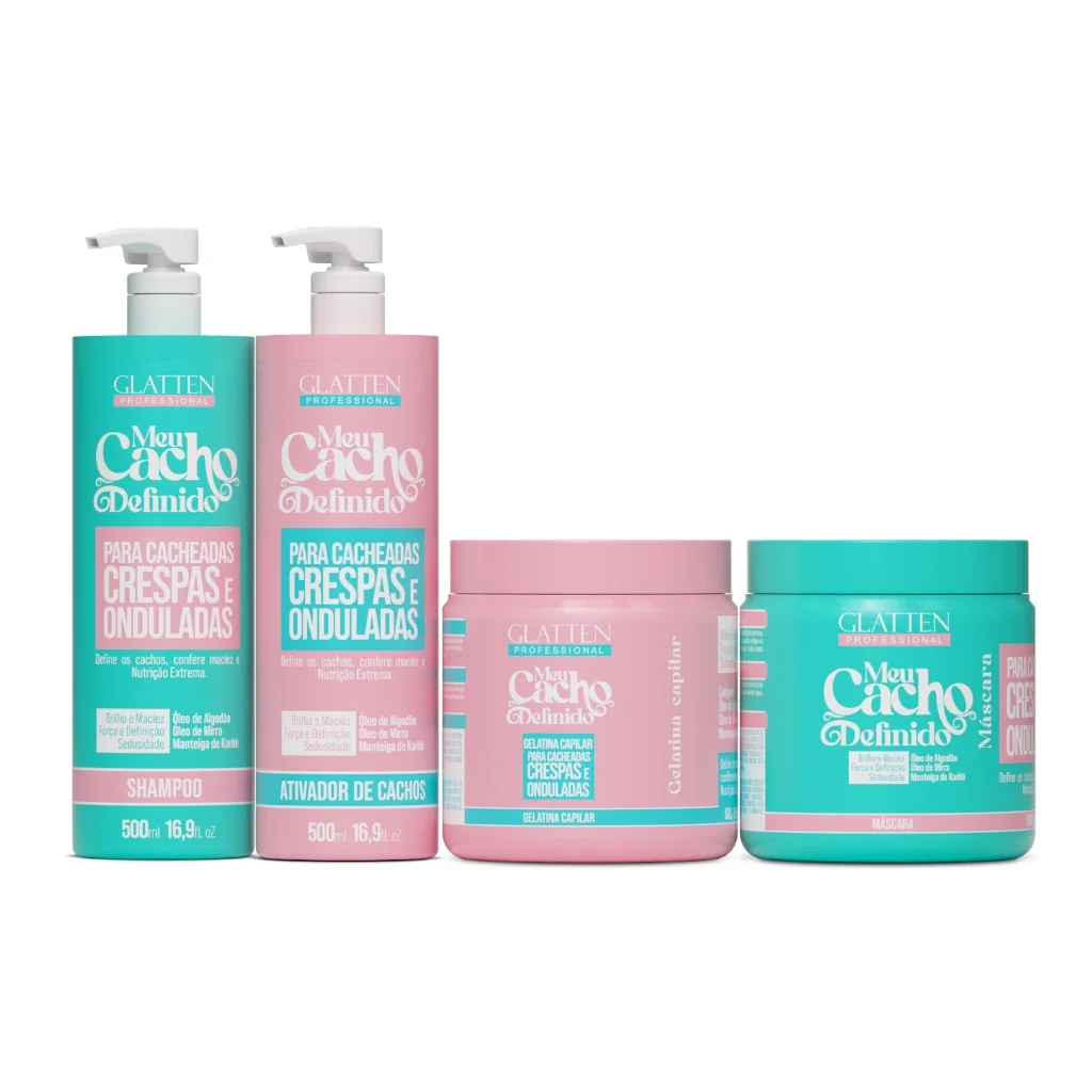 Kit de Nutrição Para Cabelos Cacheados - Meu Cacho Definido GLATTEN Shopee