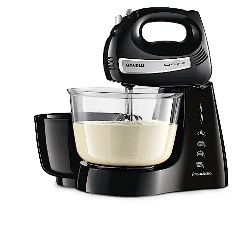 🔥 PARCELADO! Batedeira Bella Massa, Mondial, Preto/Inox, 500W, 110V - B-23 NP