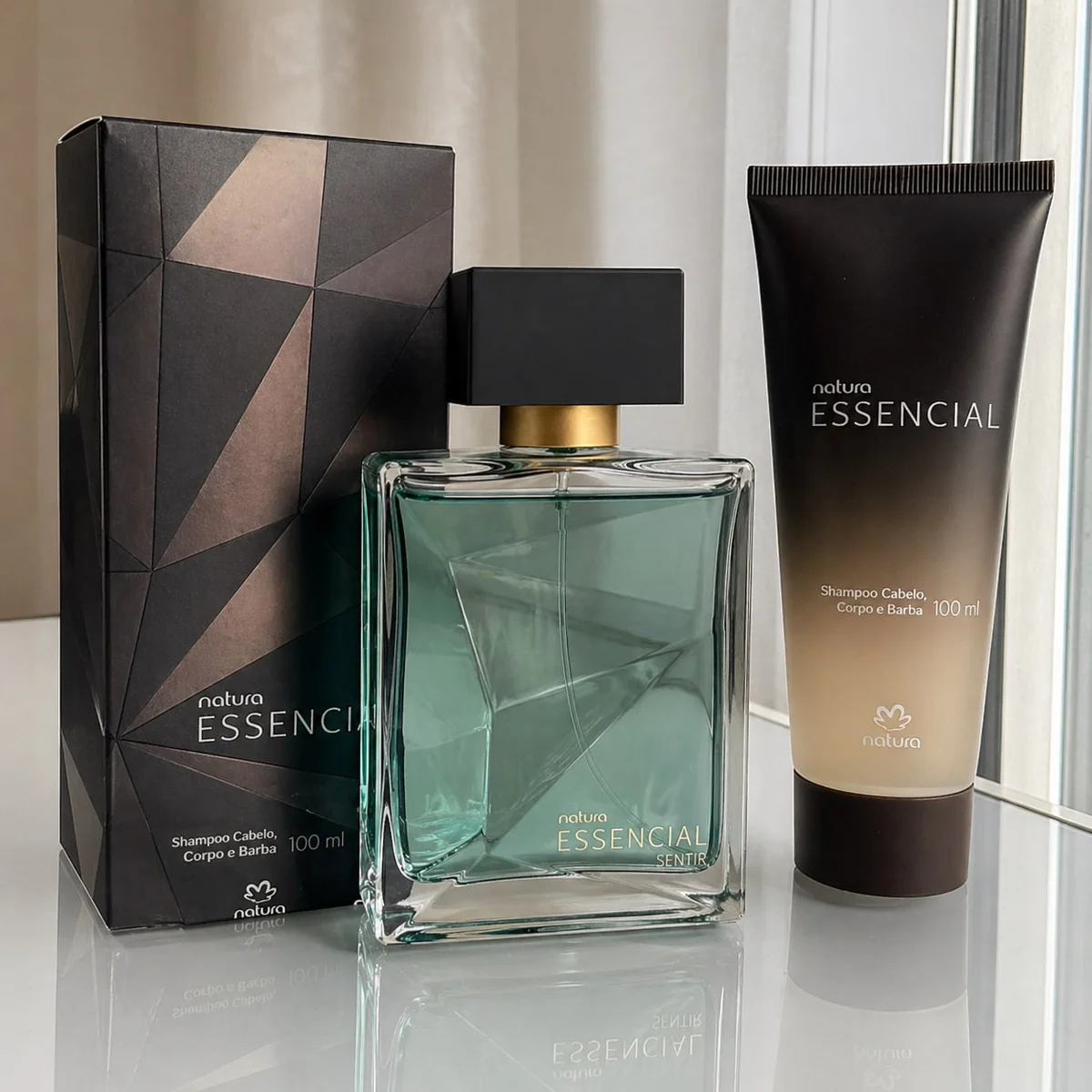 Presente Kit Essencial Masculino - Deo Parfum Sentir 100ml - Shampoo Cabelo Corpo E Barba 100ml