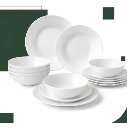 Aparelho Jantar 16 Peças Branco Côncavo Orgânico Opalina Branco Liso