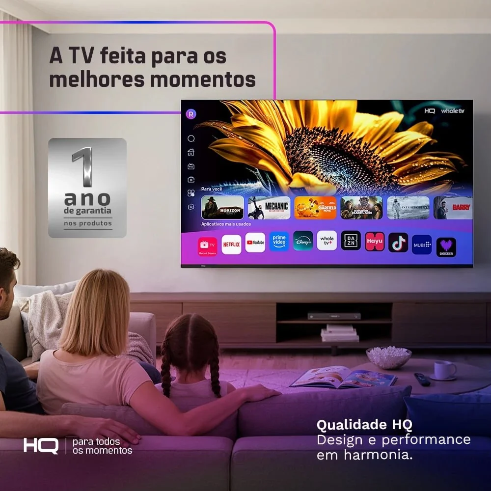 Smart TV HQ QLED 55 Polegadas HQ-QLED55SM 4K Wi-Fi Bluetooth, Apps, Netflix, YouTube e Prime Vídeo