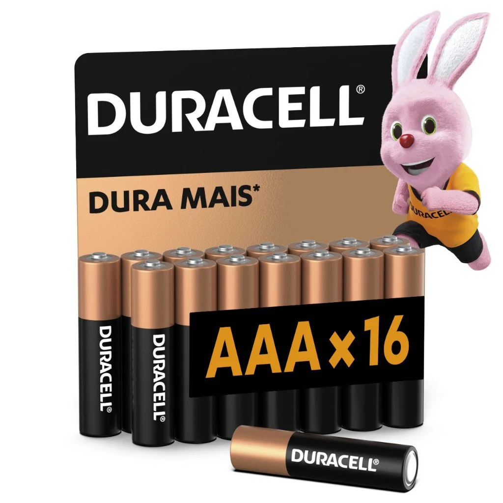 Pilha Alcalina AAA Palito Duracell com 16 unidades