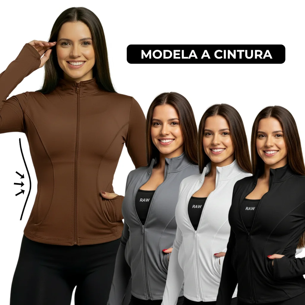 Jaqueta Academia Feminina Fitness Zíper e bolso Estilo Gringa Yoga Furo Dedo Shopee