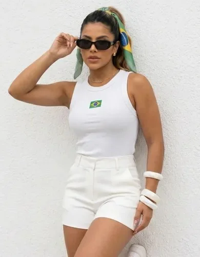 🇧🇷🇧🇷🇧🇷 Regata Feminina Bandeira Do Brasil Canelada Copa Do Mundo Branco G (42-44)