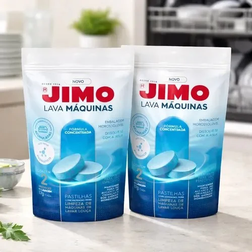 Jimo Lava Máquinas Lavagem Interna de Lava Louça Limpeza e Higenização Elimina Gordura e Resíduos Detergente Concentrado 2 pastilhas