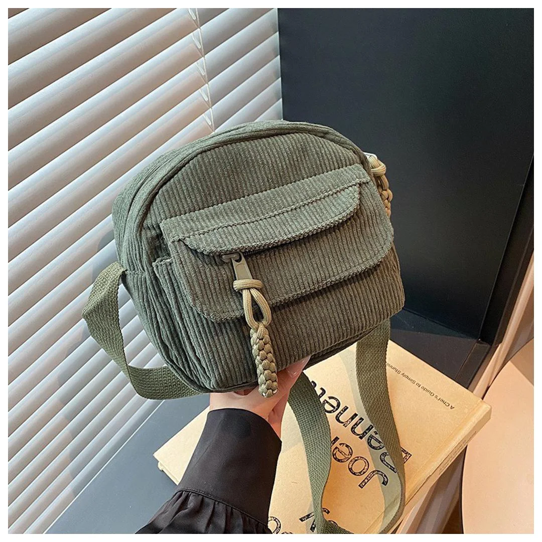 Bolsa transversal de veludo cotelê Shopee