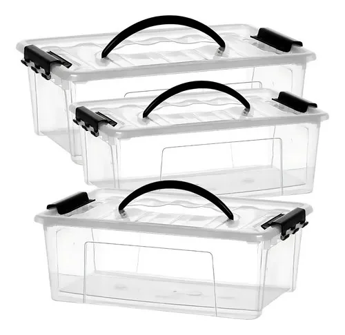 3x Caixa Organizadora Multiuso 7,3l Com Tampa Transparente Transparente Lisa